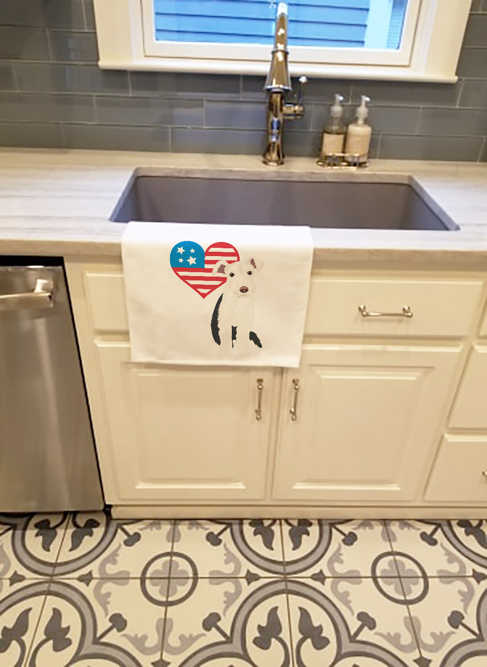 Schnauzer Parti Patriotic White Kitchen Towel Set of 2