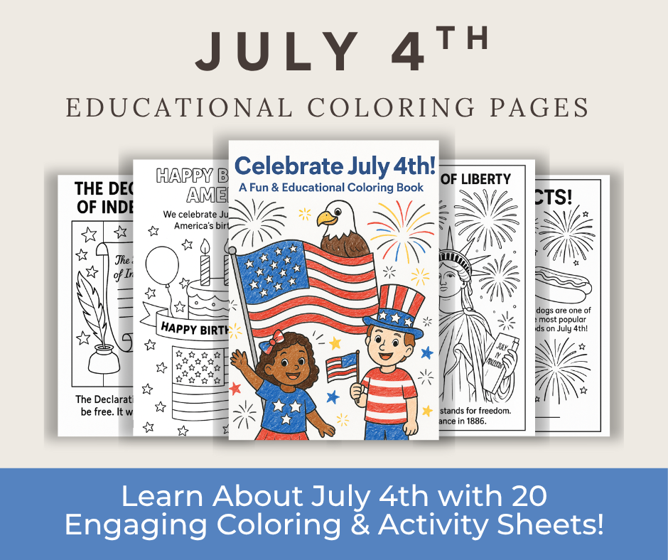 July 4th Educational Coloring & Activity Book for Kids